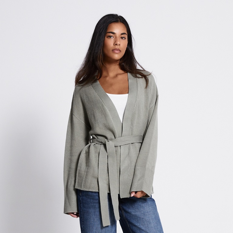 Tie waist knit cardigan "Colette" Light Army Green